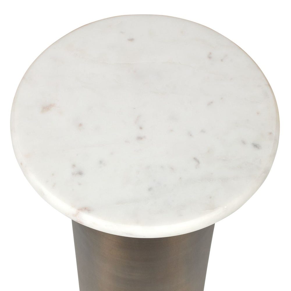 Uttermost Reiss Antique Brass Drink Table White Marble Top - Image 2