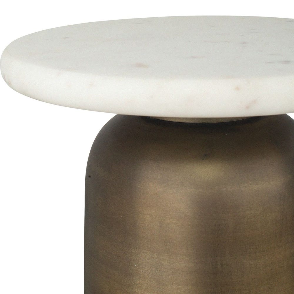 Uttermost Reiss Antique Brass Drink Table White Marble Top - Image 3