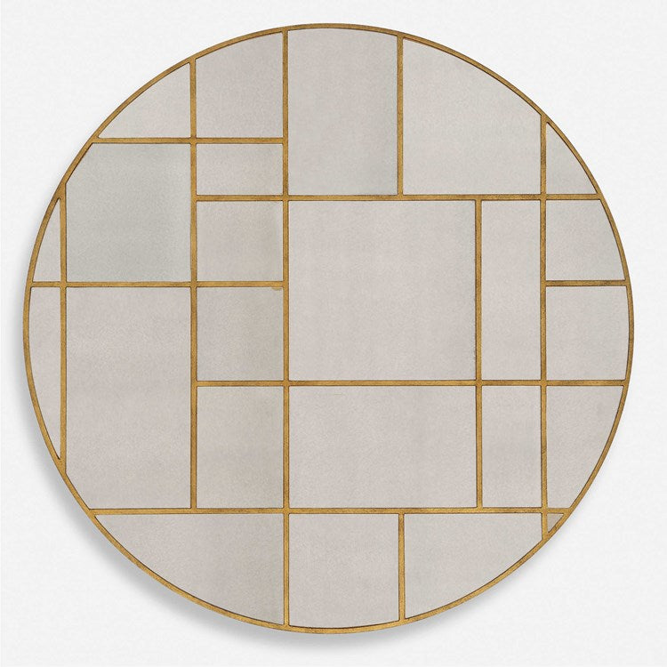 Uttermost Geometric Grid Antiqued Gold Round Mirror - Image 2