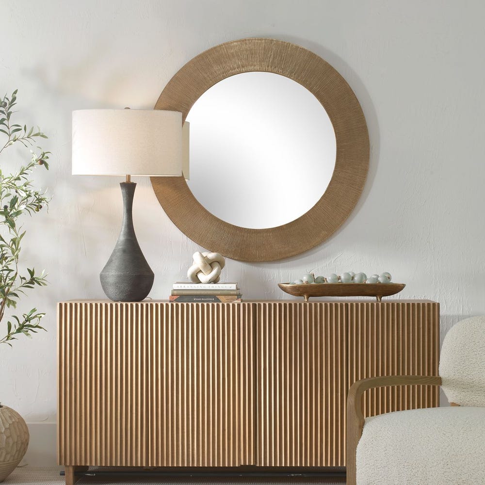 Uttermost Tano Antique Brass Mirror With Channeled Texture - Image 1