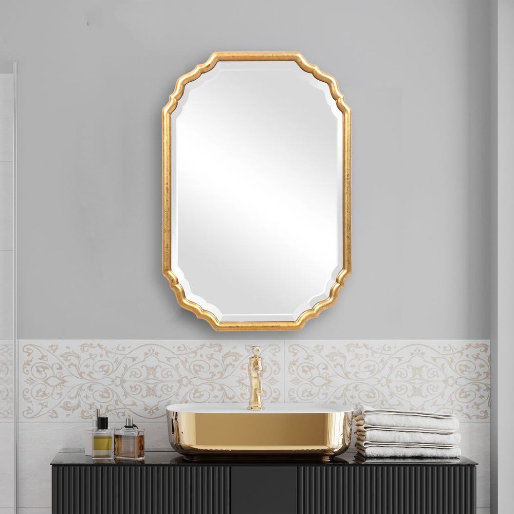 Casa Bella Living Lightly Antique Metallic Gold Leaf Vanity Mirror - Image 2
