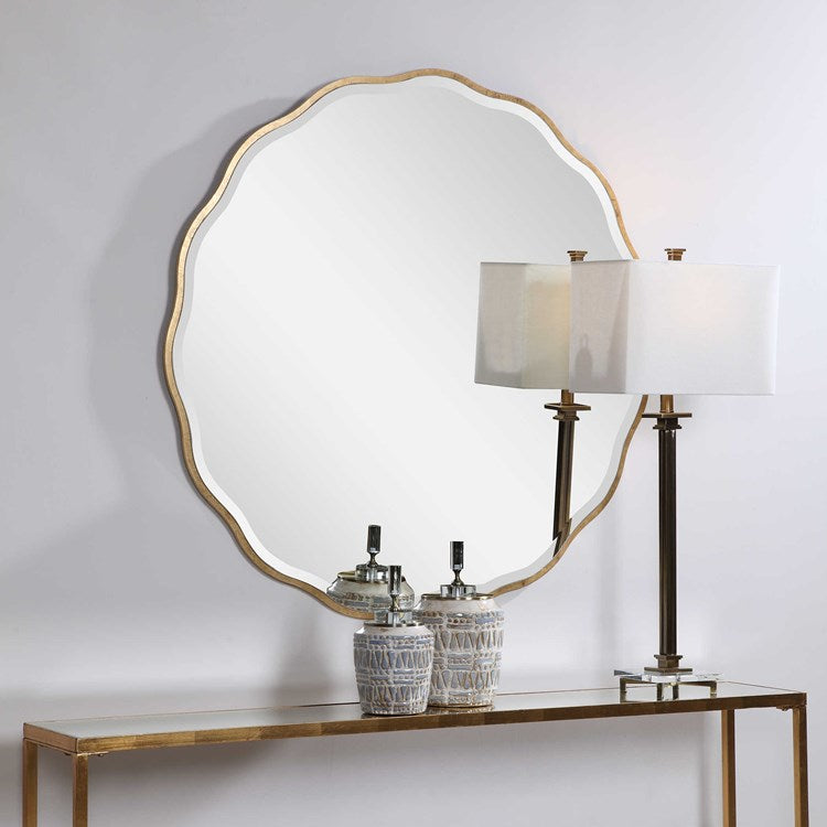 Uttermost Aneta Aged Gold Scalloped Round Mirror - Image 3