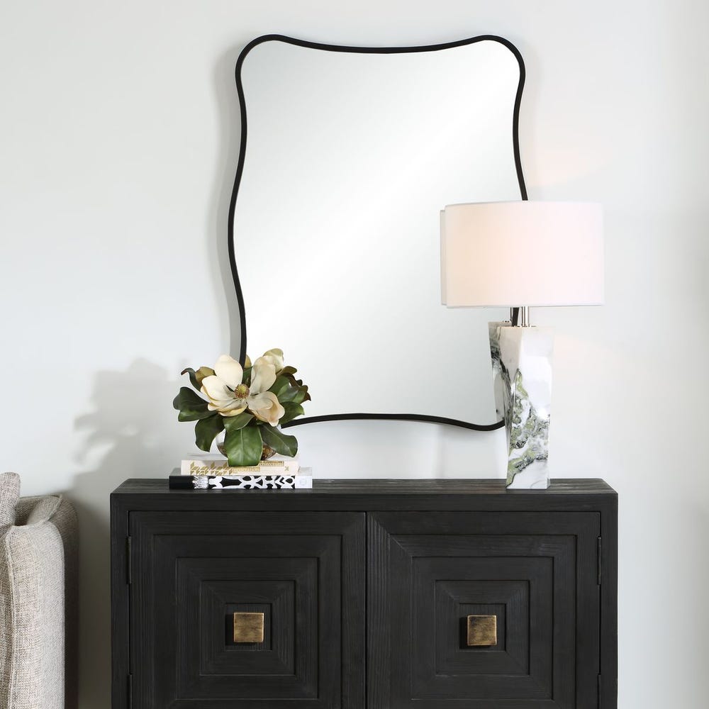 Uttermost Pavia Curvy Sleek Satin Black Vanity Mirror - Image 1