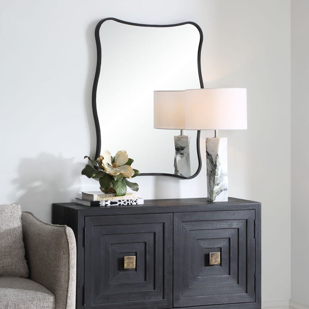 Uttermost Pavia Curvy Sleek Satin Black Vanity Mirror - Image 2