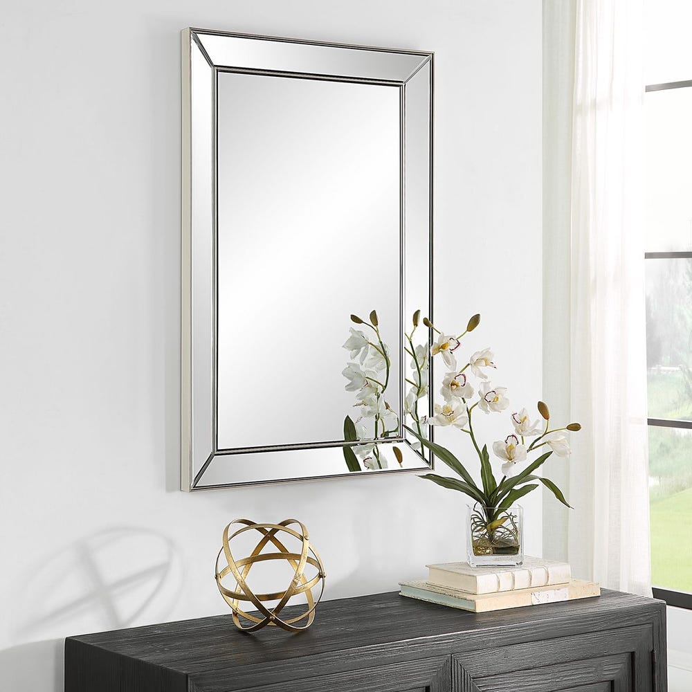 Casa Bella Living Rectangular Brushed Nickel Thin Inner Edge Beveled Mirror - Image 1