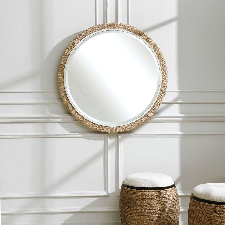 Uttermost Carbet Braided Banana Leaf Round Mirror - Image 1