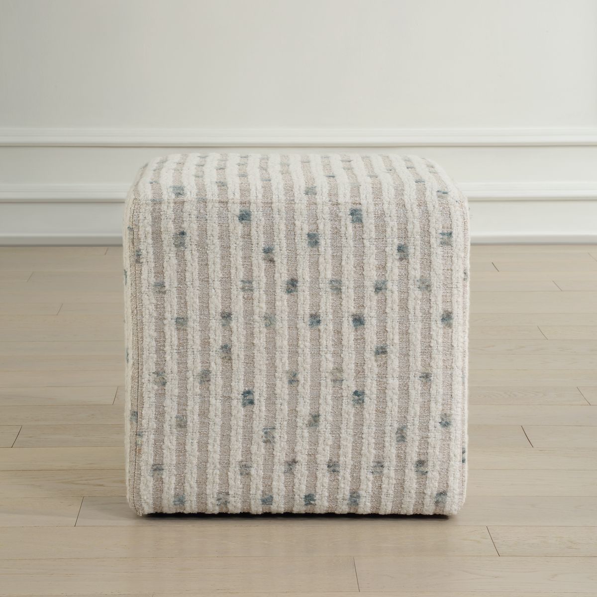 Uttermost Joie Plush White Chenille Striped Ottoman - Image 2