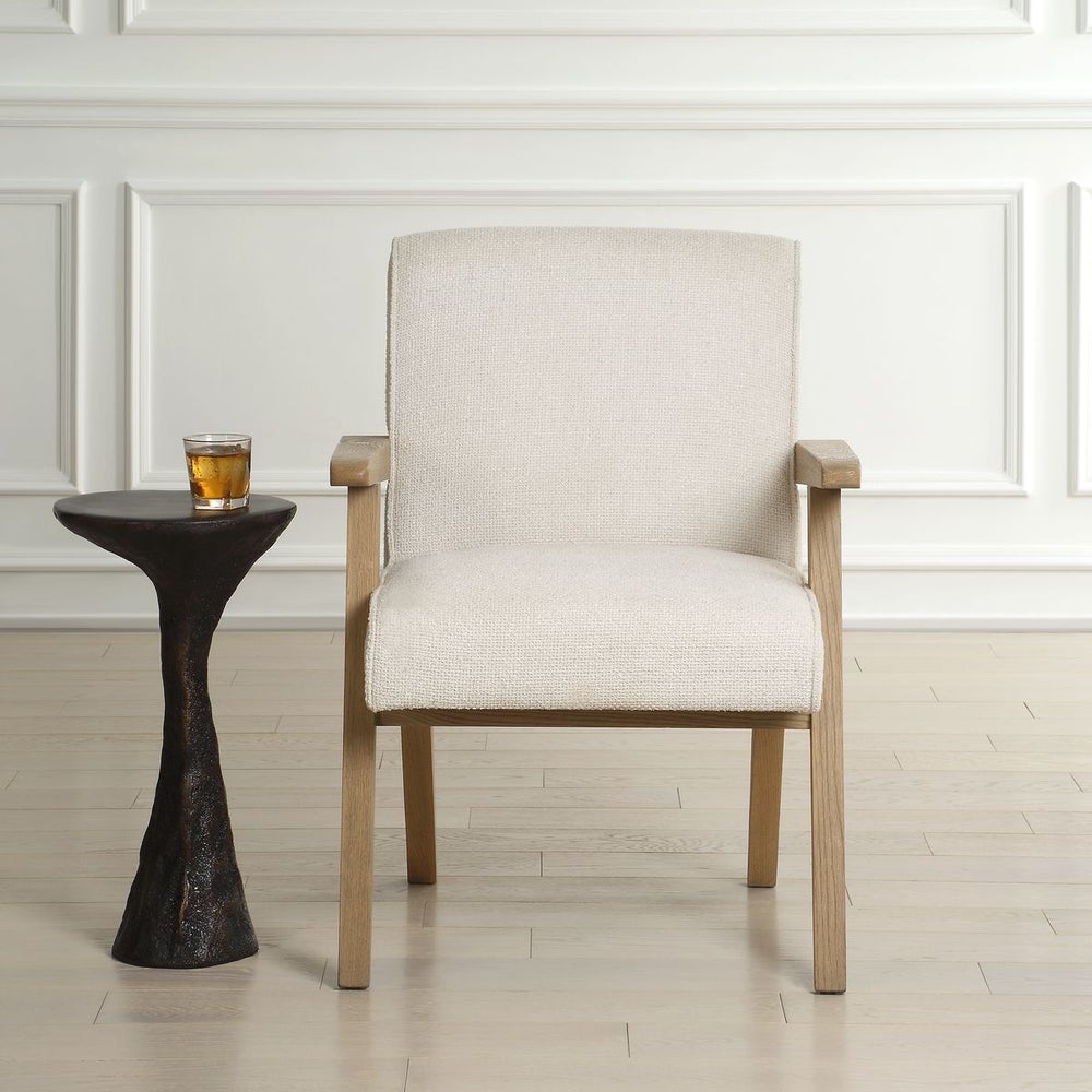 Uttermost Blakely Snow Toned Basketweave Fabric Dining Arm Chair - Image 1