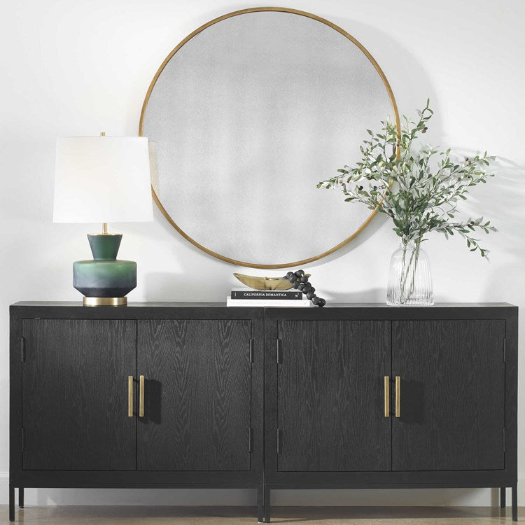 Uttermost Junius Antiqued Gold Leaf Round Mirror - Image 1