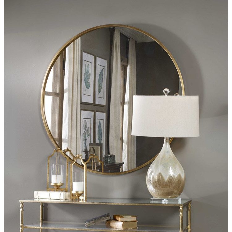 Uttermost Junius Antiqued Gold Leaf Round Mirror - Image 3