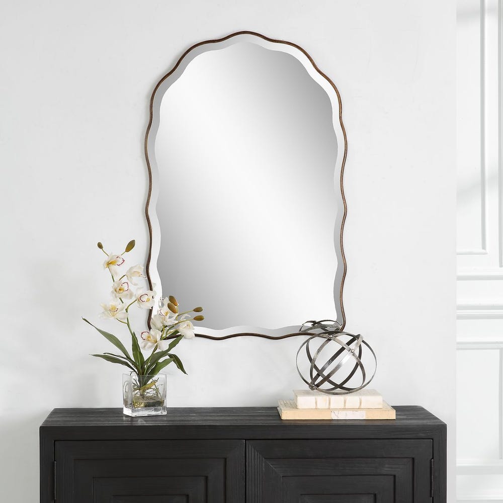 Casa Bella Living Antique Bronze Scalloped Edge Arch Mirror - Image 2