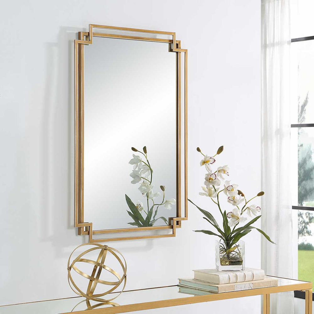 Casa Bella Living Brushed Gold Contemporary Overlapping Lines Framed Mirror - Image 3