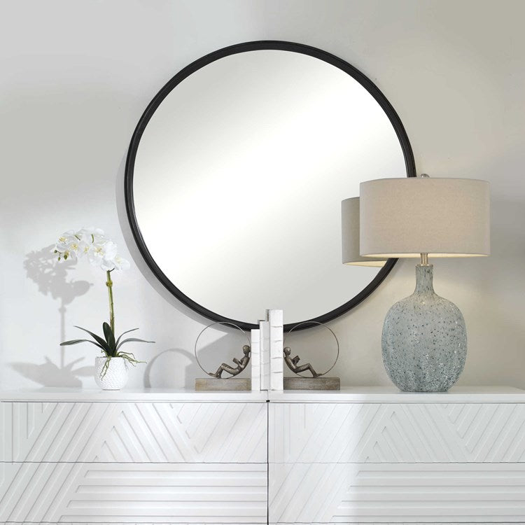 Uttermost Dawsyn Aged Black Iron Round Mirror - Image 1