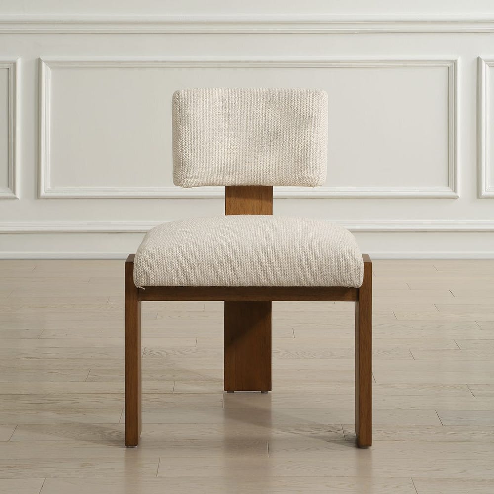 Uttermost Arienzo Modern Wood Frame Set of 2 Dining Chairs with Textured Ivory Boucle Seat - Image 1