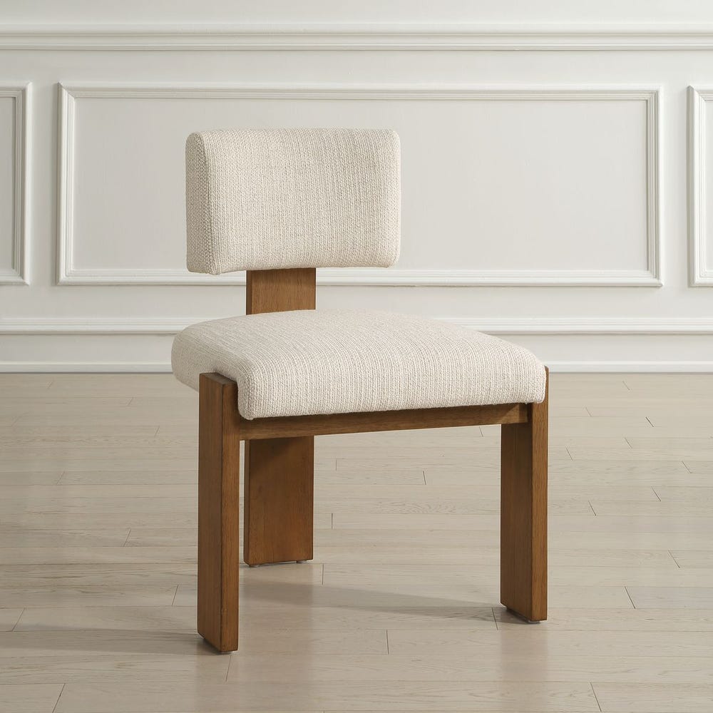 Uttermost Arienzo Modern Wood Frame Set of 2 Dining Chairs with Textured Ivory Boucle Seat - Image 2