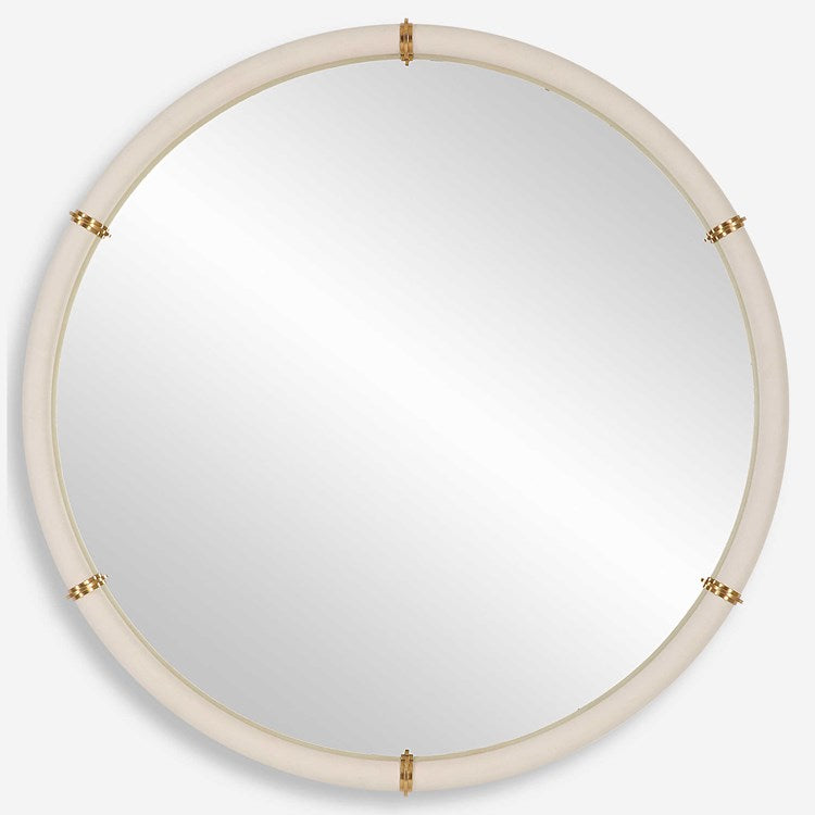 Uttermost Cyprus White Faux Shagreen Leather Wrapped Round Mirror - Image 2