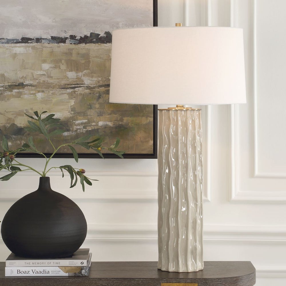 Uttermost Parilli Taupe Gray Glazed Table Lamp With Off White Linen Shade - Image 1