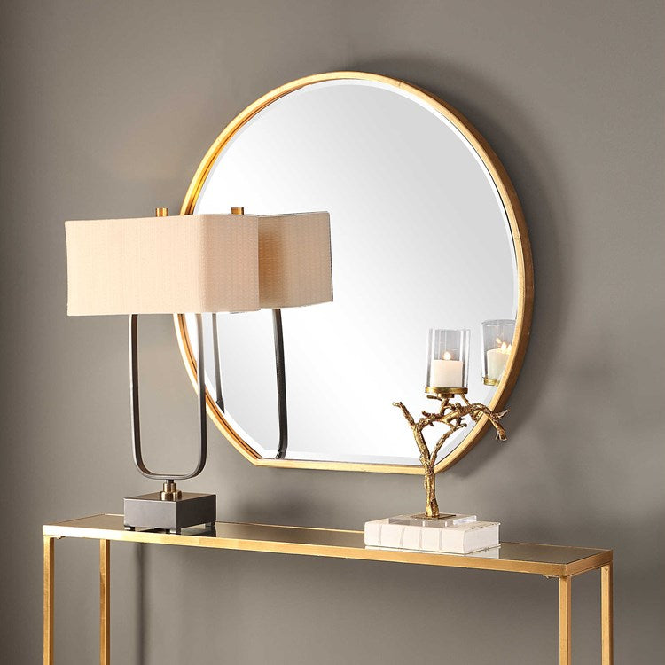 Uttermost Cabell Metallic Gold Leaf Iron Round Mirror - Image 1