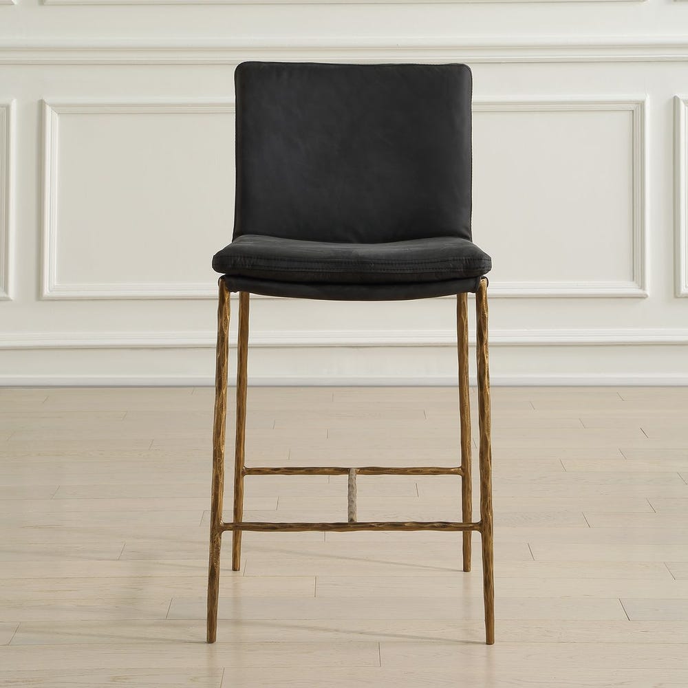 Uttermost Ascend Charcoal Gray Leather With Aged Gold Iron Counter Stool - Image 1
