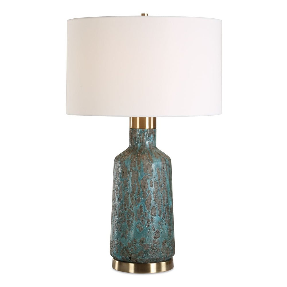 Uttermost Dauphine Deep Teal Glazed Table Lamp With White Linen Shade - Image 2