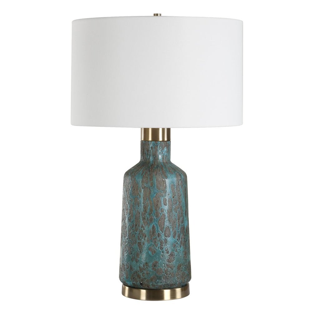 Uttermost Dauphine Deep Teal Glazed Table Lamp With White Linen Shade - Image 3