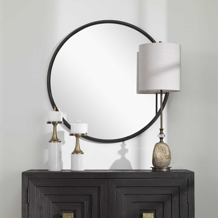 Uttermost Belham Aged Black Iron Round Mirror - Image 1