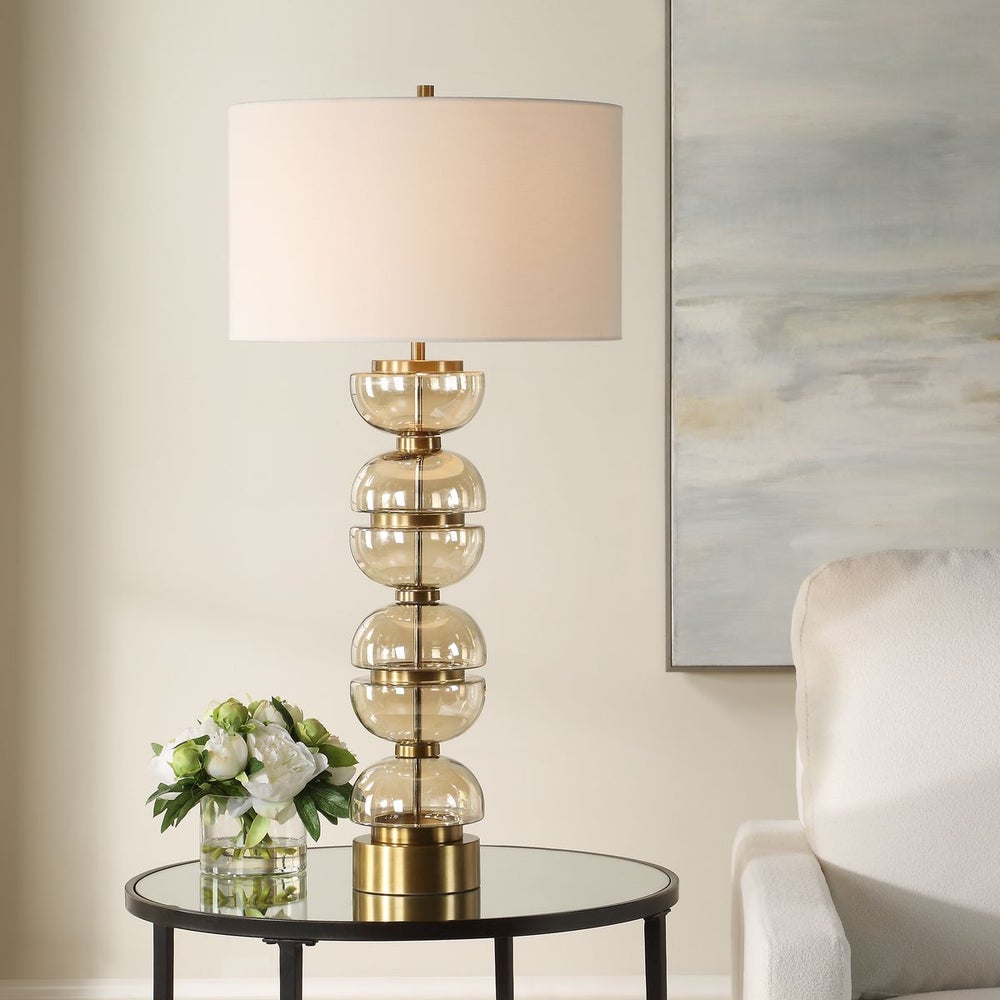 Uttermost Assemble Light Amber Glass Table Lamp With White Linen Shade - Image 1