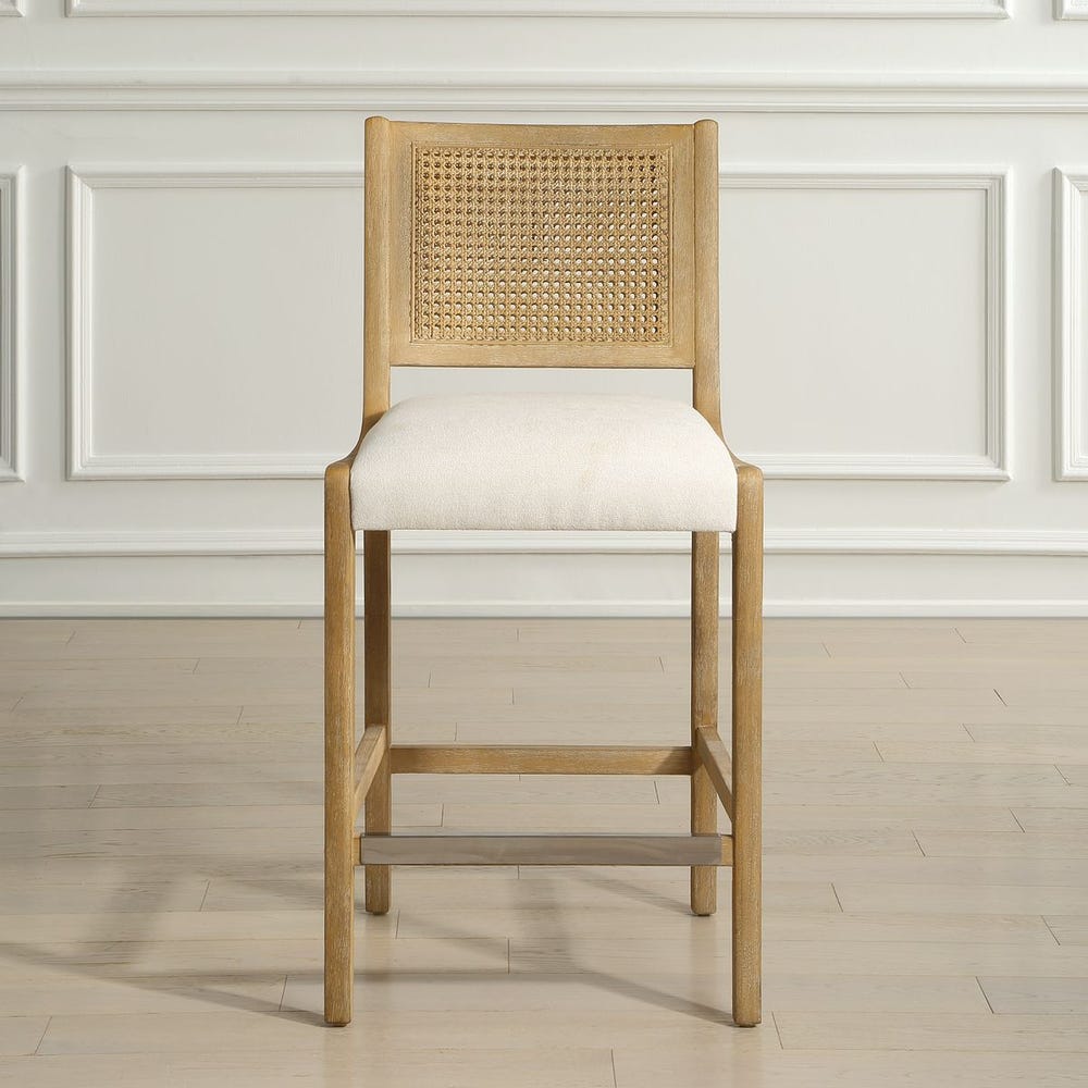 Uttermost Interweave Rattan Cane and Light Oak Ceruse Counter Stool - Image 2