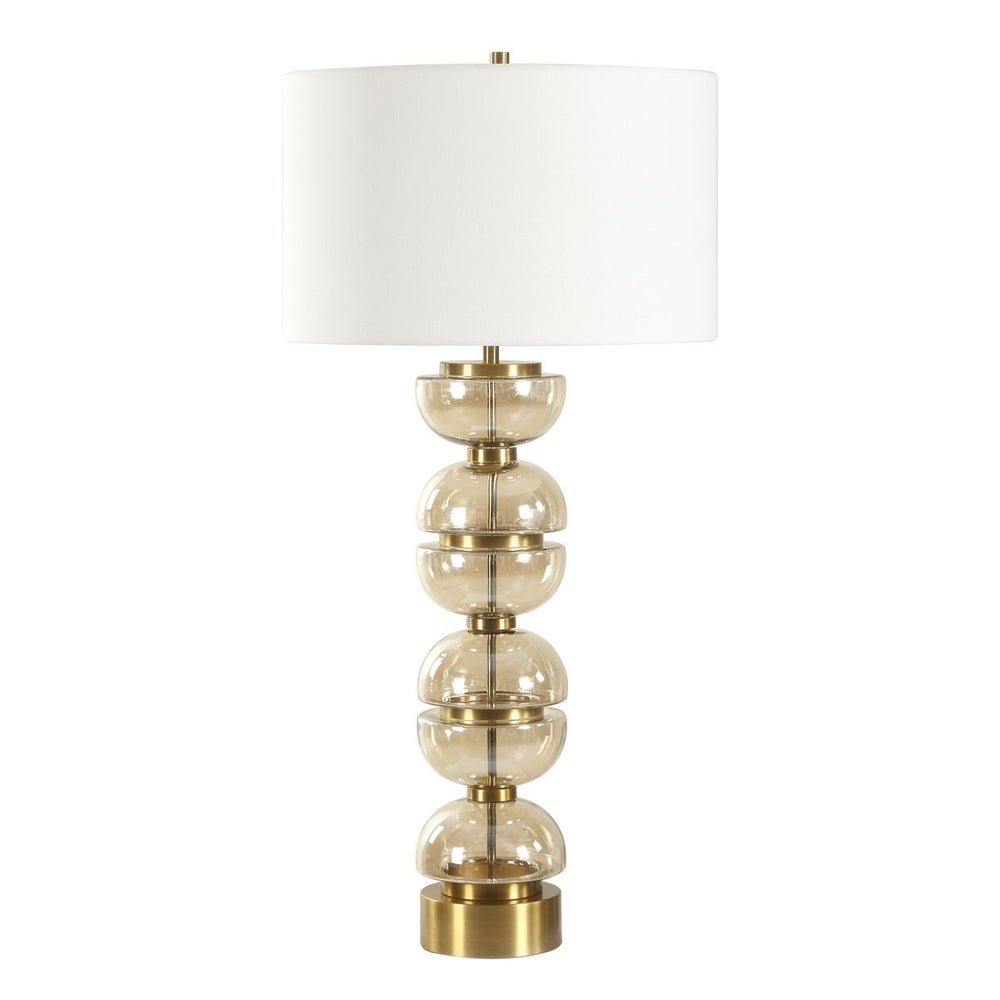 Uttermost Assemble Light Amber Glass Table Lamp With White Linen Shade - Image 3