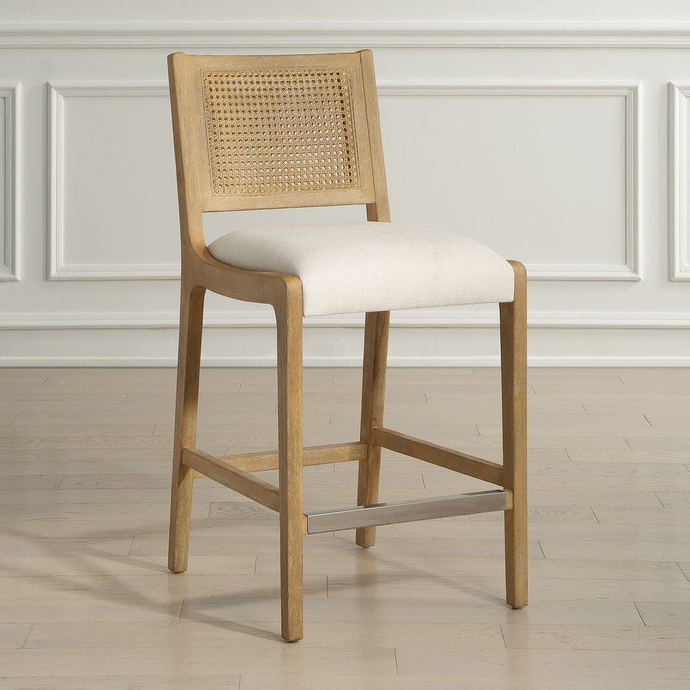 Uttermost Interweave Rattan Cane and Light Oak Ceruse Counter Stool - Image 3