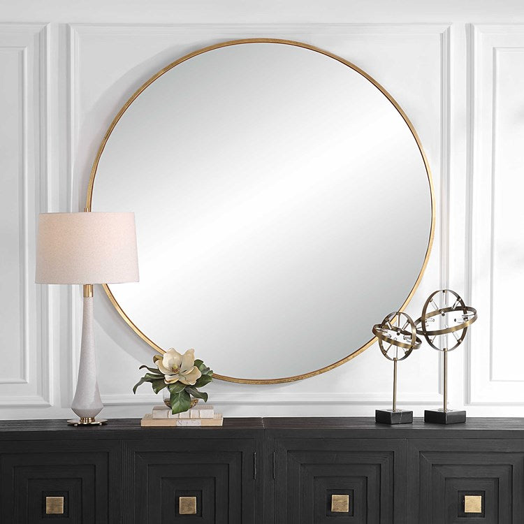 Uttermost Junius Antiqued Gold Leaf Iron Large Round Mirror - Image 1