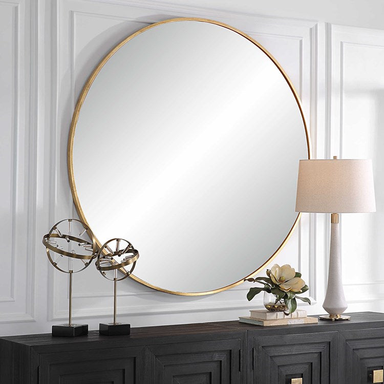 Uttermost Junius Antiqued Gold Leaf Iron Large Round Mirror - Image 3
