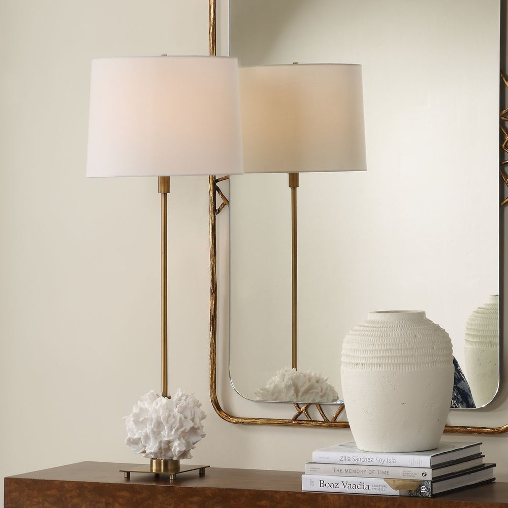 Uttermost Caronia Ivory Toned Coral Sculpture Buffet Lamp With Linen Shade - Image 1