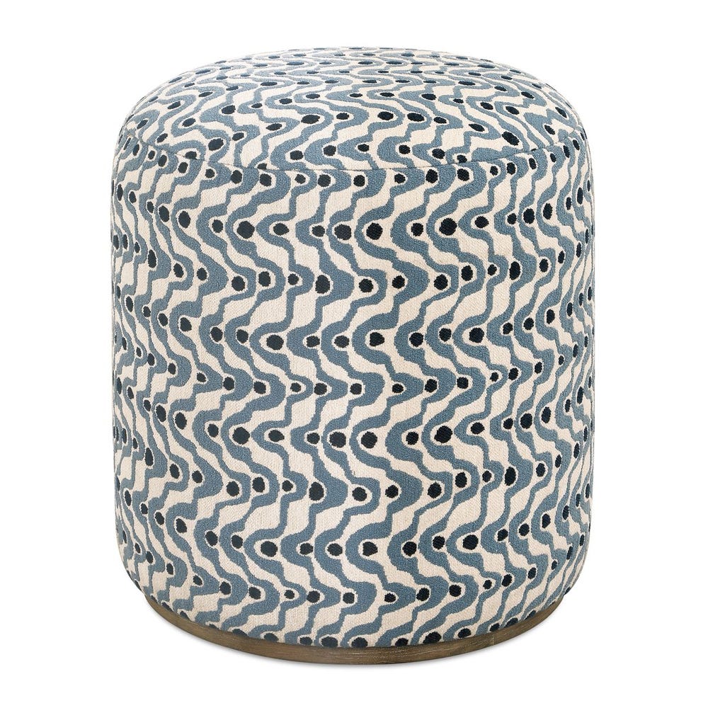 Uttermost Cas Steel Blue and Navy Plush Fabric Ottoman - Image 2