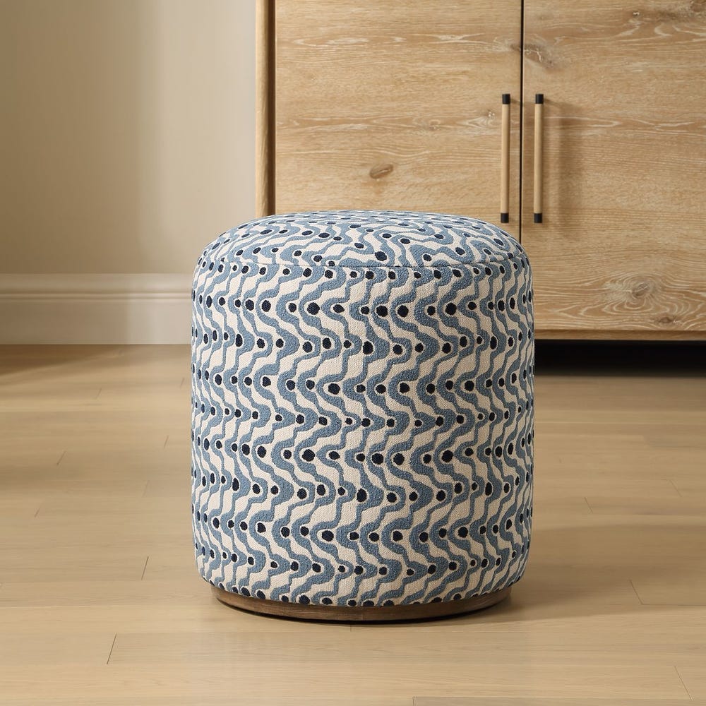 Uttermost Cas Steel Blue and Navy Plush Fabric Ottoman - Image 1