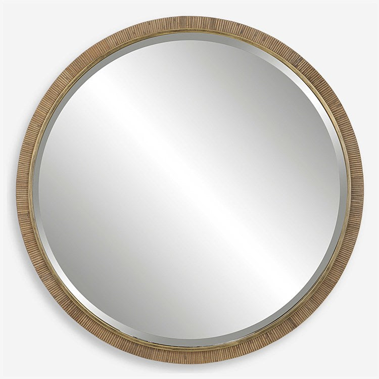 Uttermost Paradise Rattan Wrapped Antiqued Gold Iron Round Mirror - Image 2