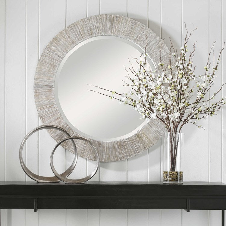 Uttermost Repose Whitewashed Round Mirror - Image 1