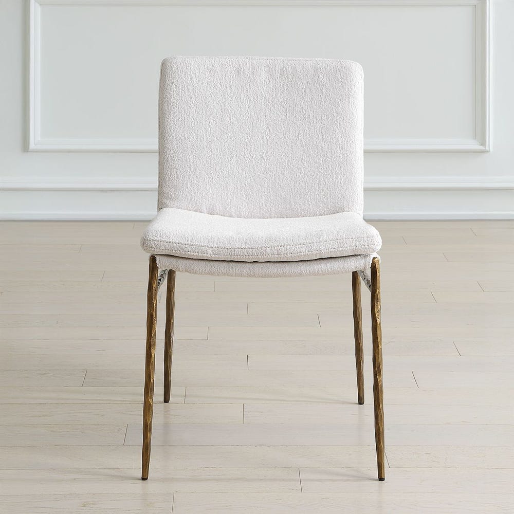Uttermost Ascend White Boucle Cushioned Seat with Aged Gold Iron Dining Chair - Image 1