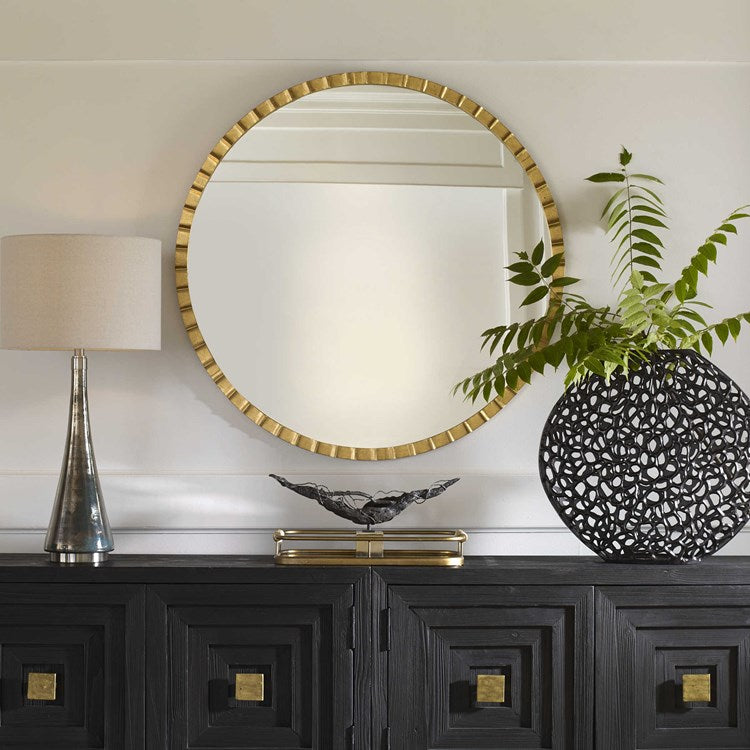 Uttermost Dandridge Antiqued Gold Leaf Iron Round Mirror - Image 1