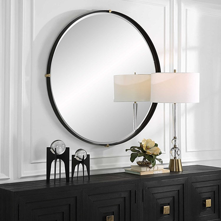 Uttermost Bonded Matte Black Iron Round Mirror - Image 1