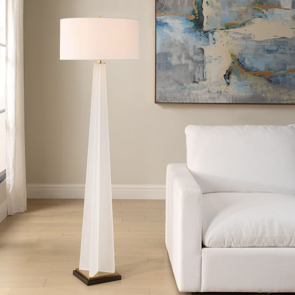 Uttermost Rosin Frosted White With Antique Brass And Black Floor Lamp - Image 1
