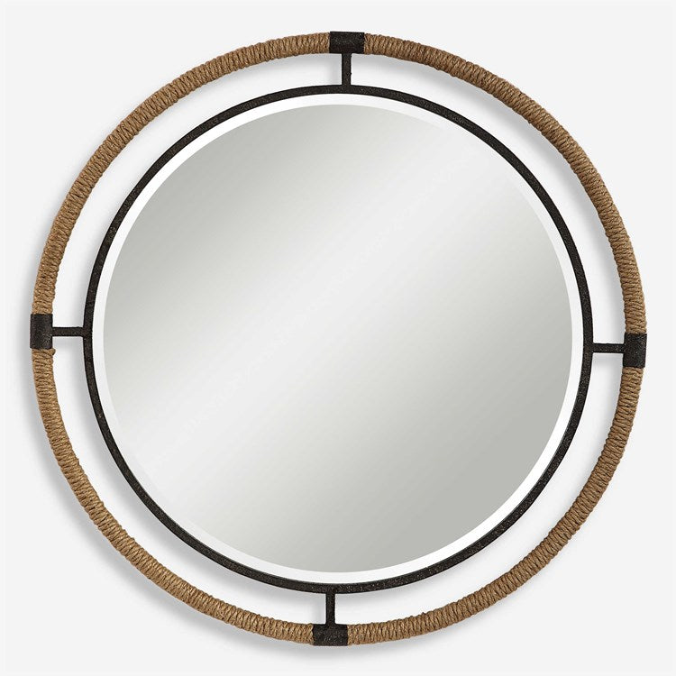 Uttermost Melville Natural Rope and Rust Black Iron Round Mirror - Image 2