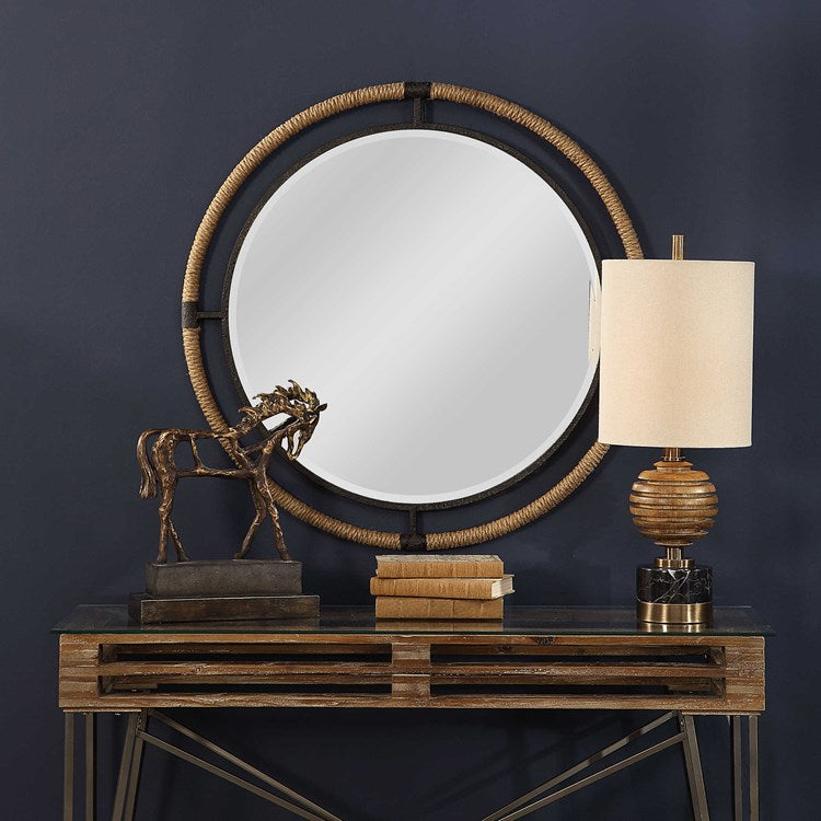 Uttermost Melville Natural Rope and Rust Black Iron Round Mirror - Image 3