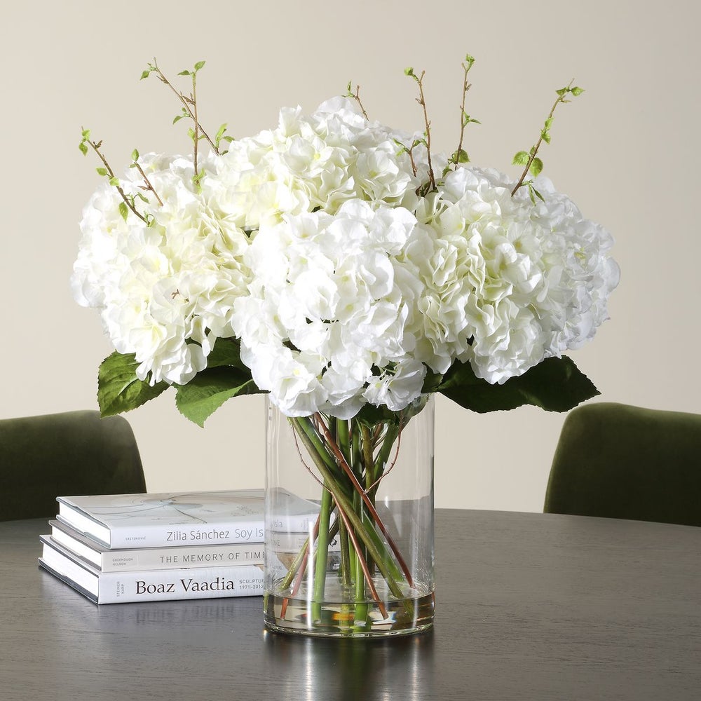 Uttermost Anastasia Cream Hydrangea Glass Vase Centerpiece - Image 1