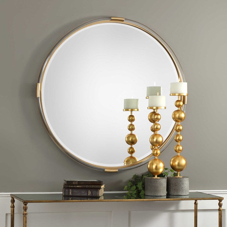 Uttermost Mackai Metallic Gold Leaf Iron and Acrylic Round Mirror - Image 2