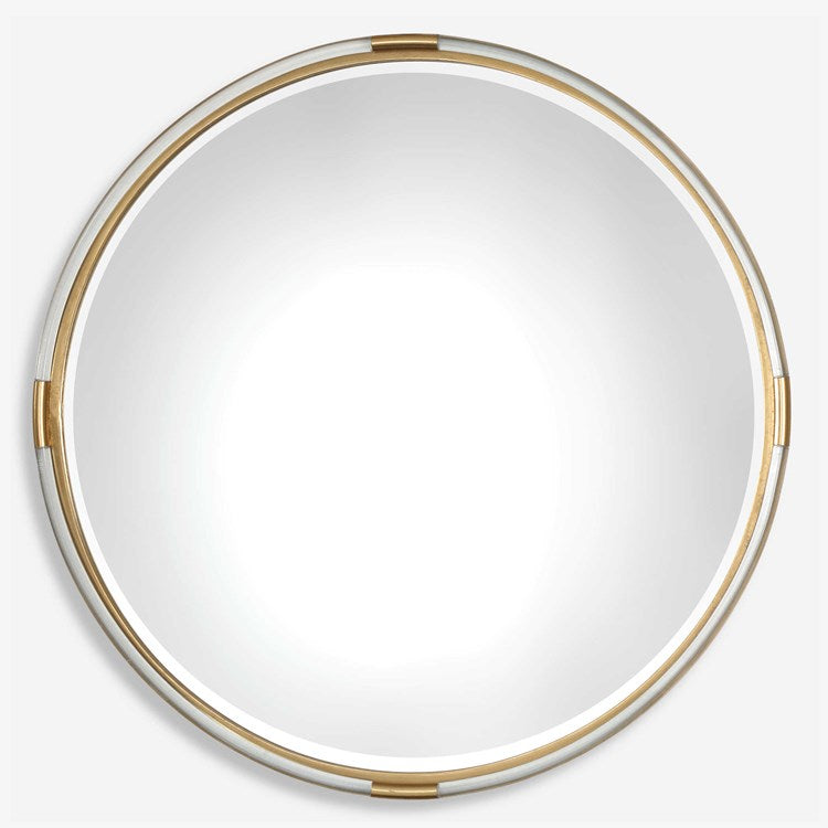 Uttermost Mackai Metallic Gold Leaf Iron and Acrylic Round Mirror - Image 1