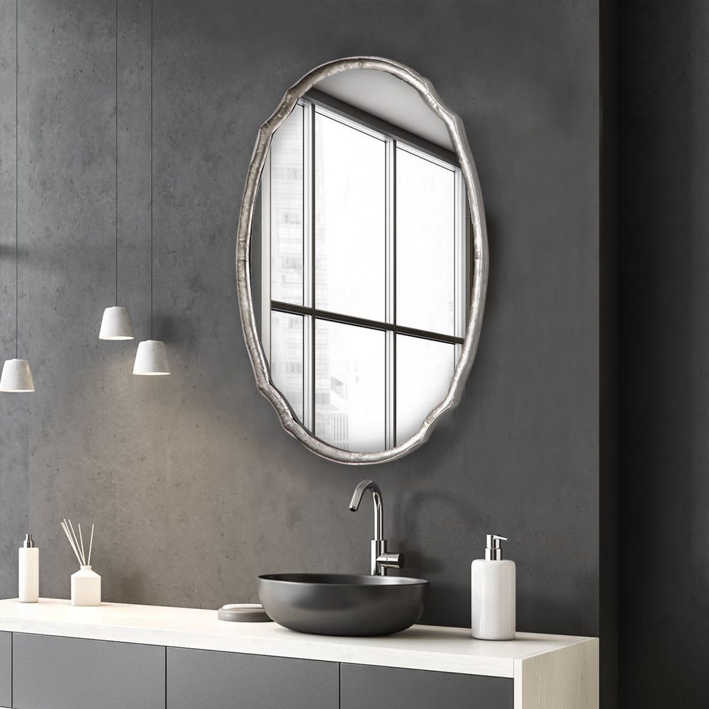Casa Bella Living Oval Shaped Silver Framed Mirror - Image 1