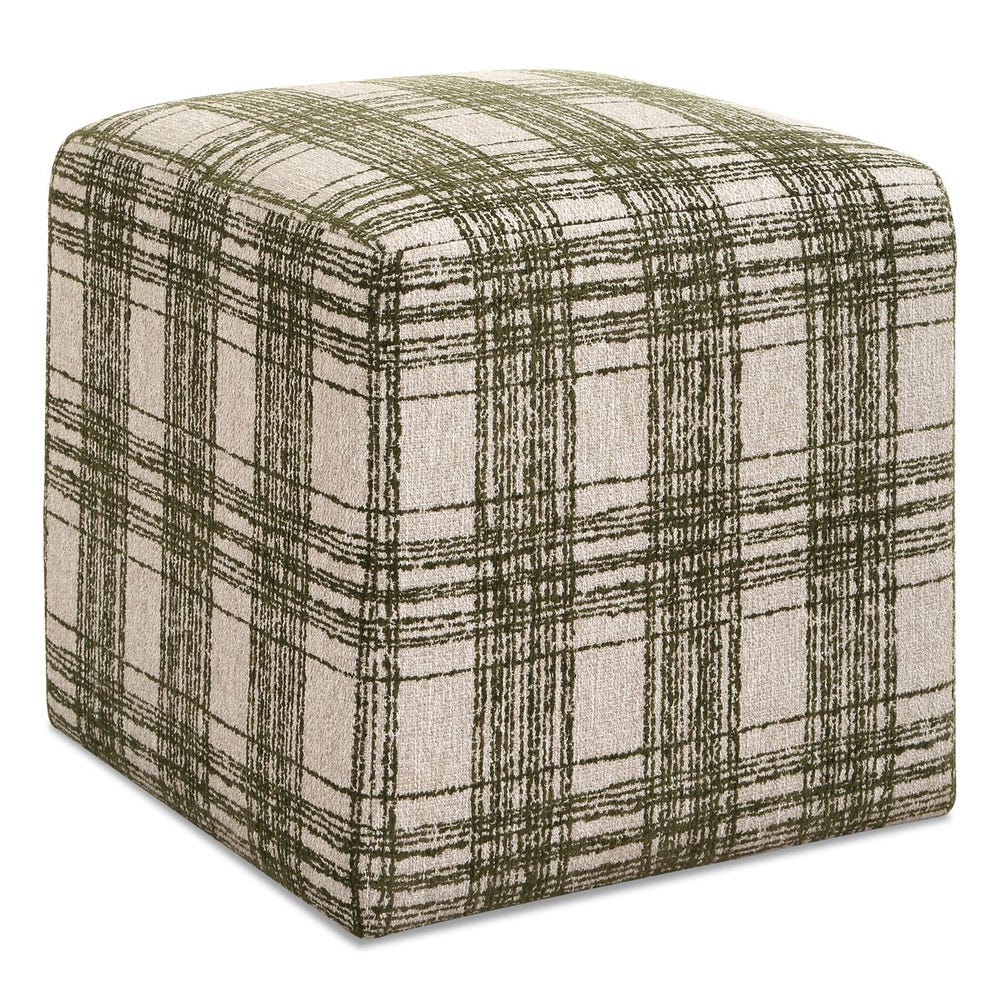 Uttermost Joie Ireland Green Plaid Plush Chenille Ottoman - Image 2