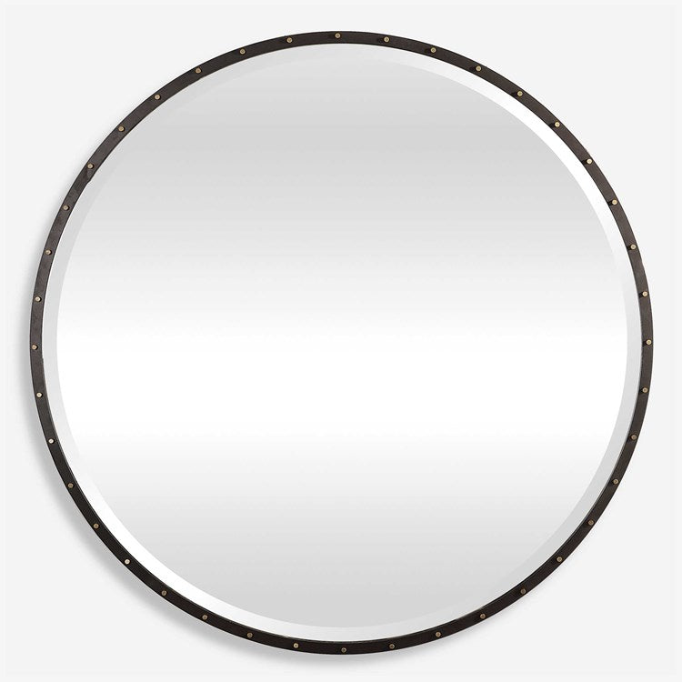 Uttermost Benedo Rustic Black Iron with Antique Gold Round Mirror - Image 3