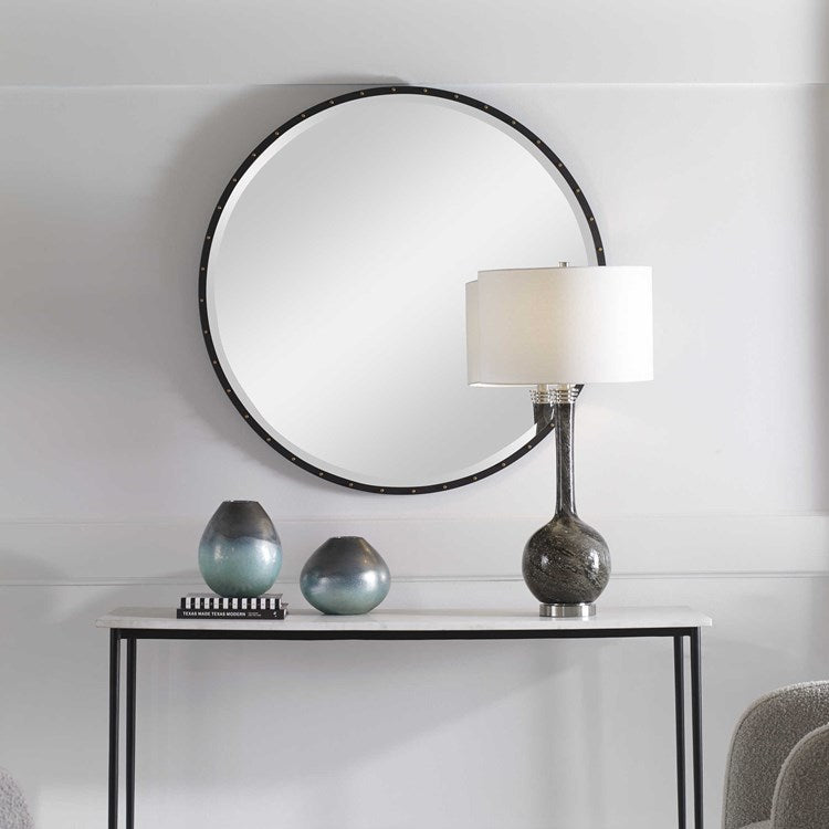 Uttermost Benedo Rustic Black Iron with Antique Gold Round Mirror - Image 1
